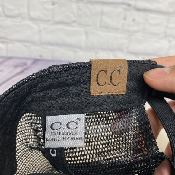 Pony Tail Women Hat Cap Strap Back Gray Distressed Mesh Back C.C. Ladies - Picture 8 of 9